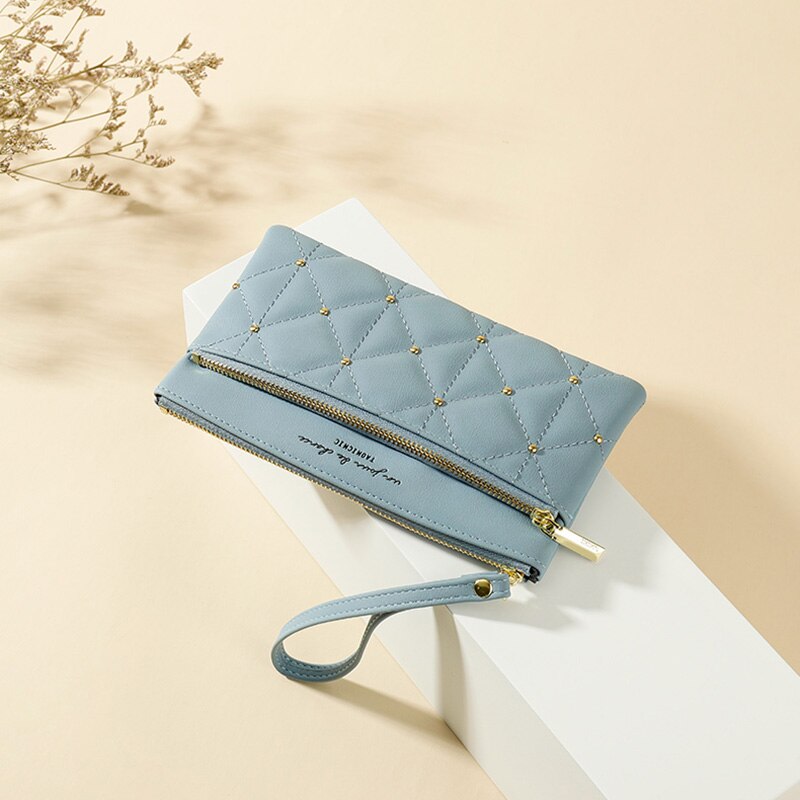 Rivet Studded Quilted PU Leather Wristlet Wallet