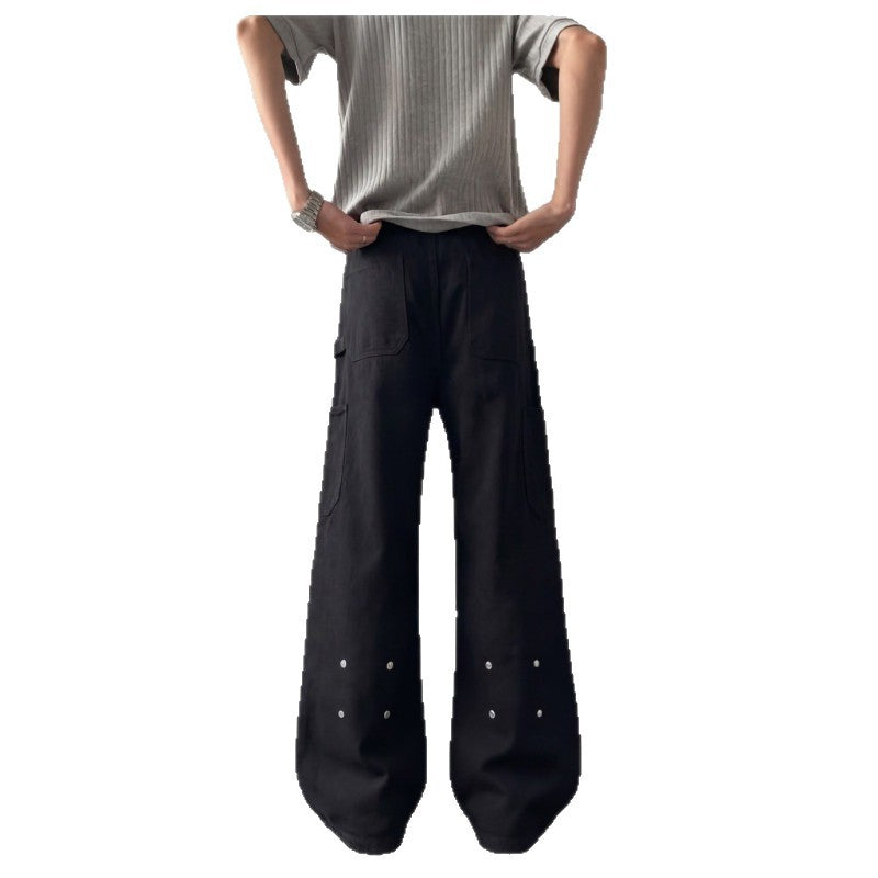 Cyberpunk Studded Flare Wide-Leg Denim Jeans