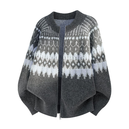 Vintage Fair Isle Full-Zip Knit Cardigan Jacket