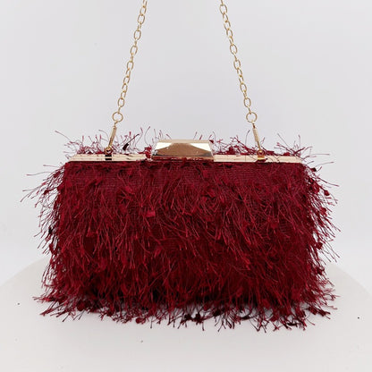 Elegance Feathered Tassel Evening Clutch & Crossbody