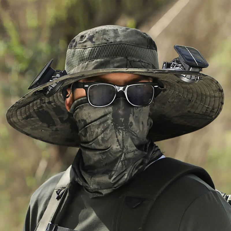 Dual Solar-Powered Fan Wide-Brim Safari Hat
