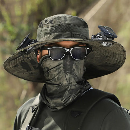 Dual Solar-Powered Fan Wide-Brim Safari Hat