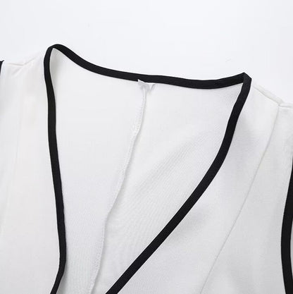 Monochrome Contrast Piping Vest & Wide-Leg Trouser Set