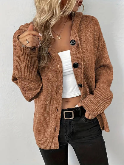 Cozy Button-Up Hooded Knit Cardigan