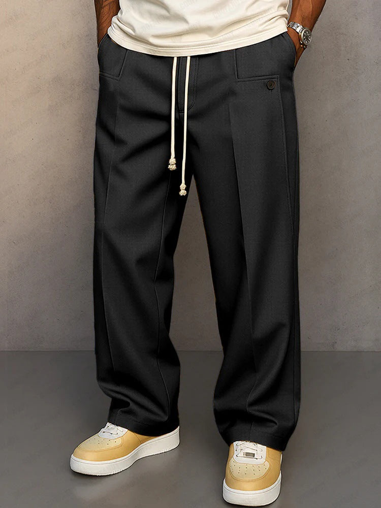 Minimalist Wide-Leg Drawstring Suit Trousers