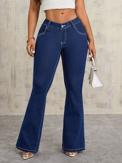 High-Waist Flare Jeans with Contrast Stitching