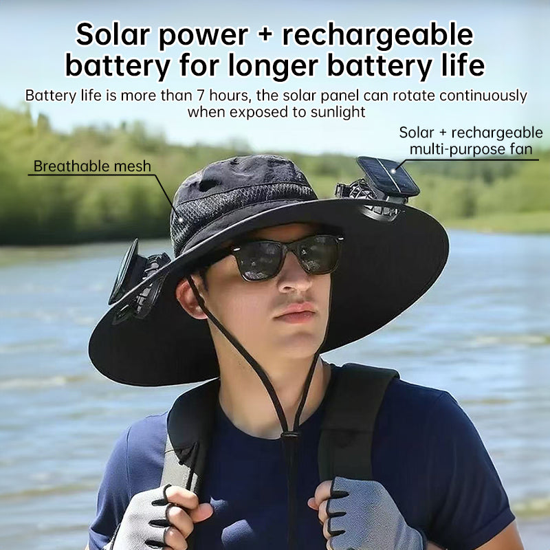Dual Solar-Powered Fan Wide-Brim Safari Hat