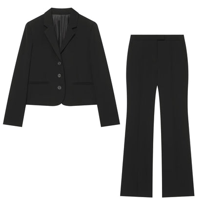 Single-Breasted Cropped Blazer & High-Waist Flared Trouser Suit Set