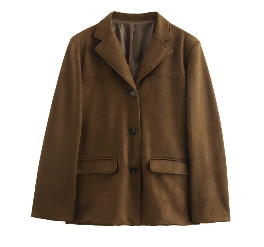 Vintage Faux Suede Button-Up Blazer Jacket