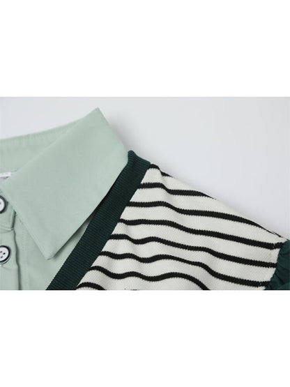 Layered Ruffle Striped Patchwork 2-in-1 Blouse