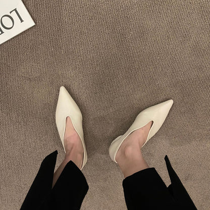 French Vintage Pointed-Toe Low Block Heels
