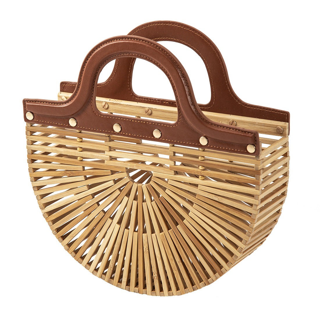 Artisanal Half-Moon Bamboo Slatted Beach Tote
