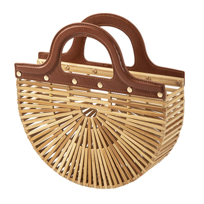 Artisanal Half-Moon Bamboo Slatted Beach Tote