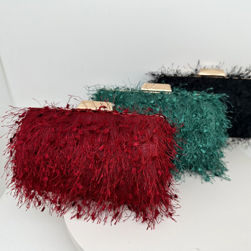 Elegance Feathered Tassel Evening Clutch & Crossbody