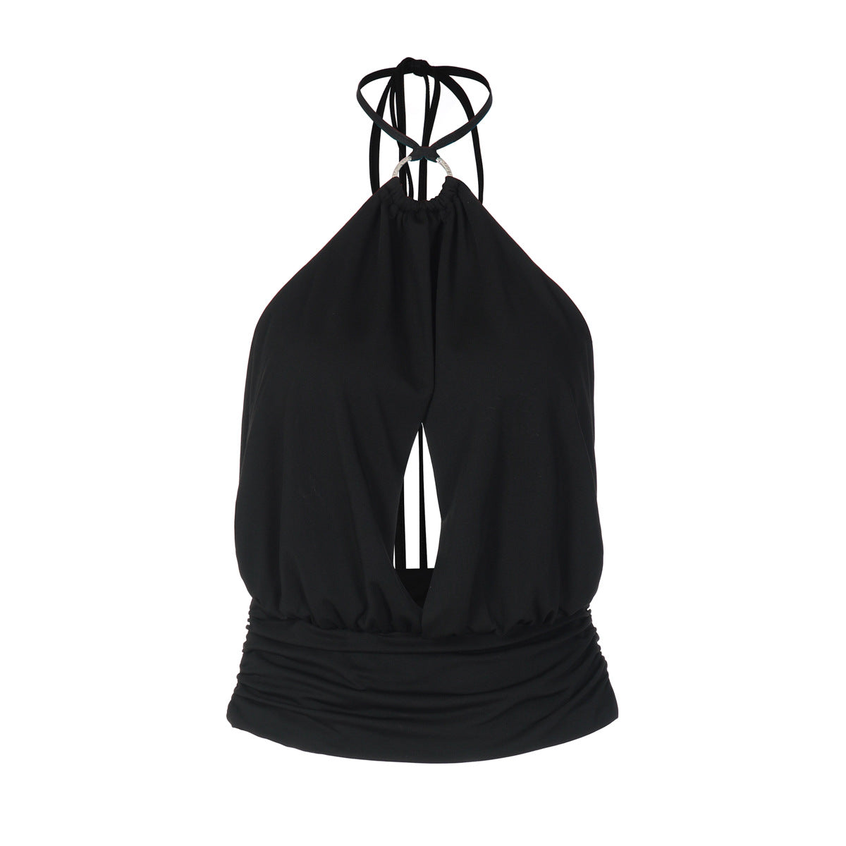 Ring Detail Cut-Out Halter Crop Top