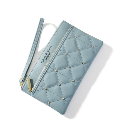 Rivet Studded Quilted PU Leather Wristlet Wallet