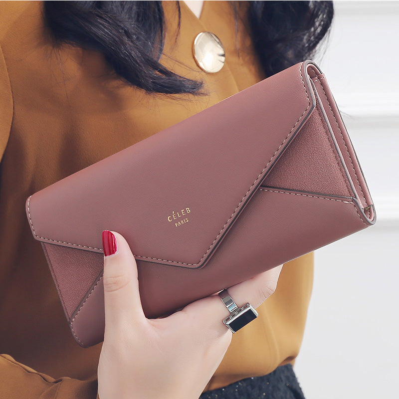 Geometric Envelope Flap Leather Long Clutch Wallet