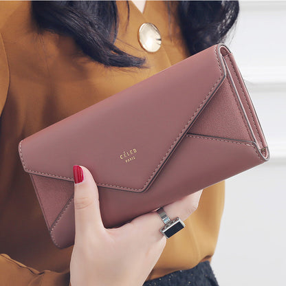 Geometric Envelope Flap Leather Long Clutch Wallet