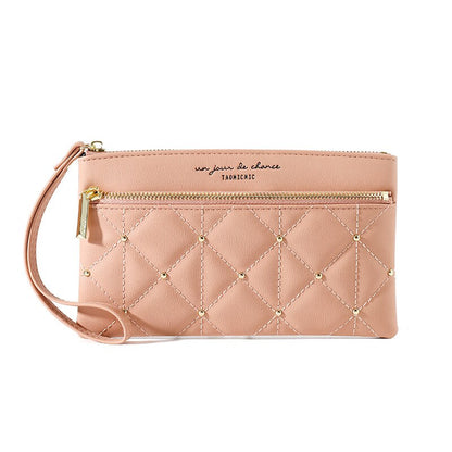 Rivet Studded Quilted PU Leather Wristlet Wallet