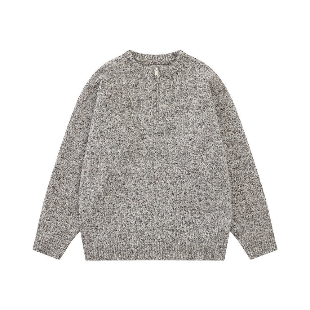 Minimalist Marled Knit Quarter-Zip Sweater
