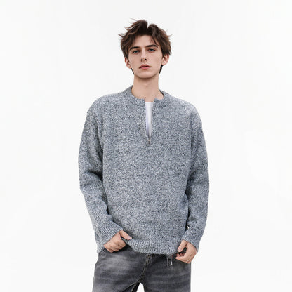 Minimalist Marled Knit Quarter-Zip Sweater