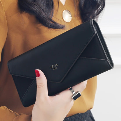 Geometric Envelope Flap Leather Long Clutch Wallet
